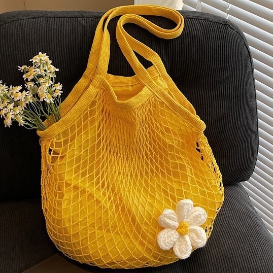 2025 Inner Fabric Foldable Large Fruit Pure Cotton Handheld Mesh Woven Shopping Bag