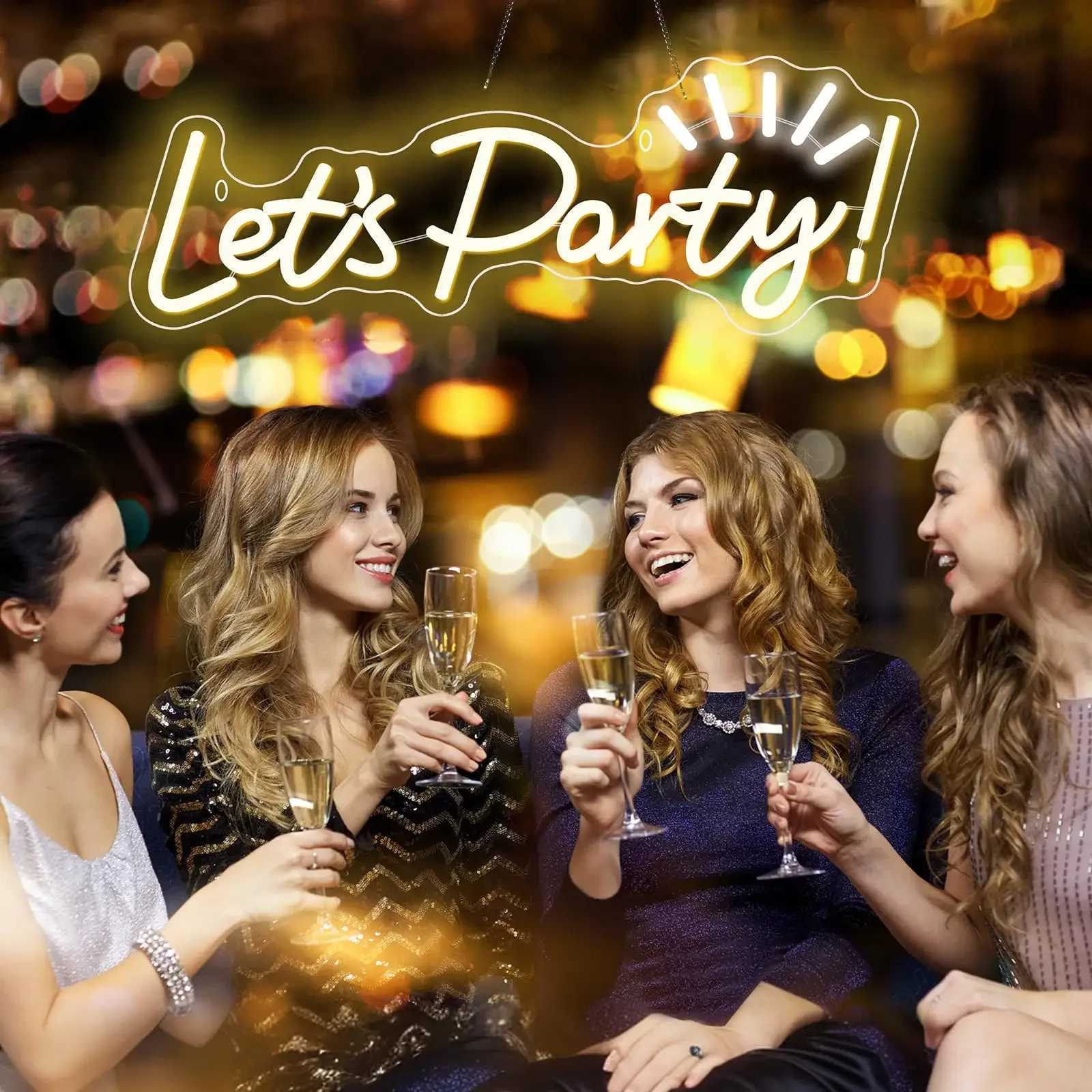 Lets Party Customizable Colors Neon Sign LED Lights Bar Pub Wall Wedding Birthday Aesthetic Decoration Room Wall Decor Signs W250526