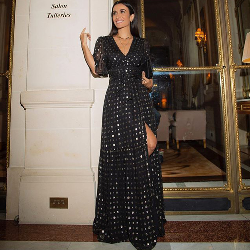 Autumn and winter new womens dress sexy V-neck wave point dress