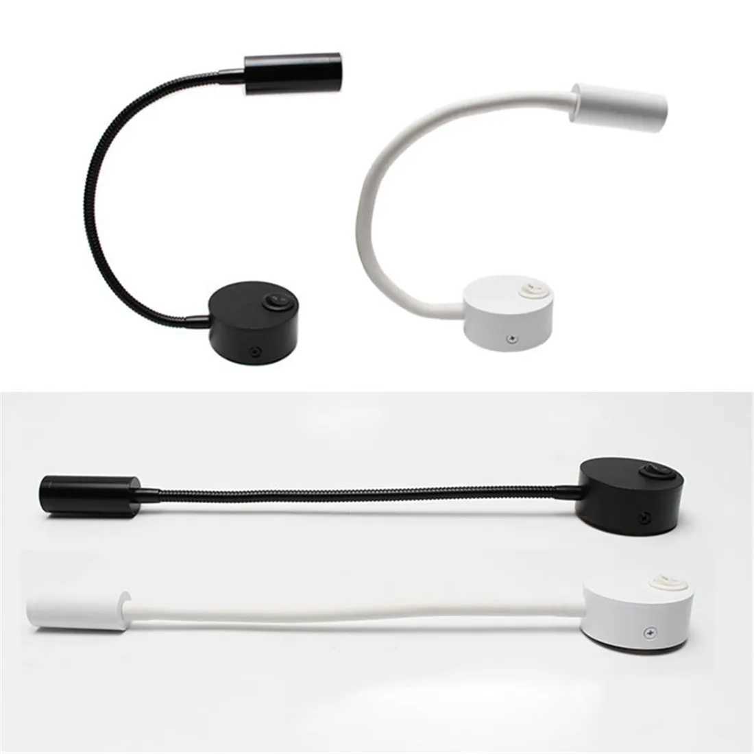 Bronze 3W LED Reading Light Black White Silver Gooseneck Wall Lamp for Bed Headboard Desk 4000K Bedside Switch LED Night LampXJ250526