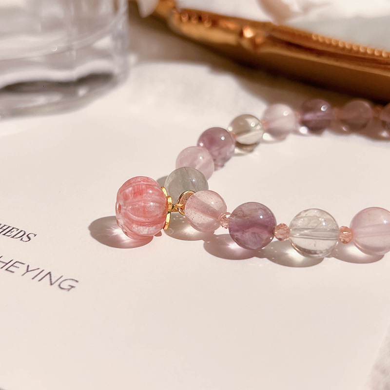 Korean new cute design peach cat eye stone for women with a light temperament and five element crystal bracelet
