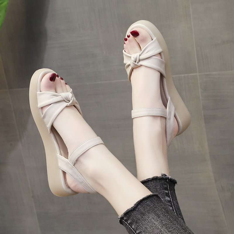 New Summer Thick-Soled for Women, Flat Shoes with Sole and Soft Leather, Fairy Style Trendy Sandals