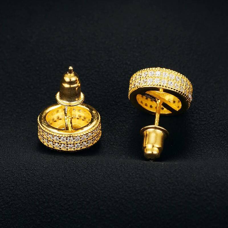 Hip Hop Micro Pave Round White Zircon Stud For Men Women Sterling Sier Rock Style Gold Iced Out Bling Earrings