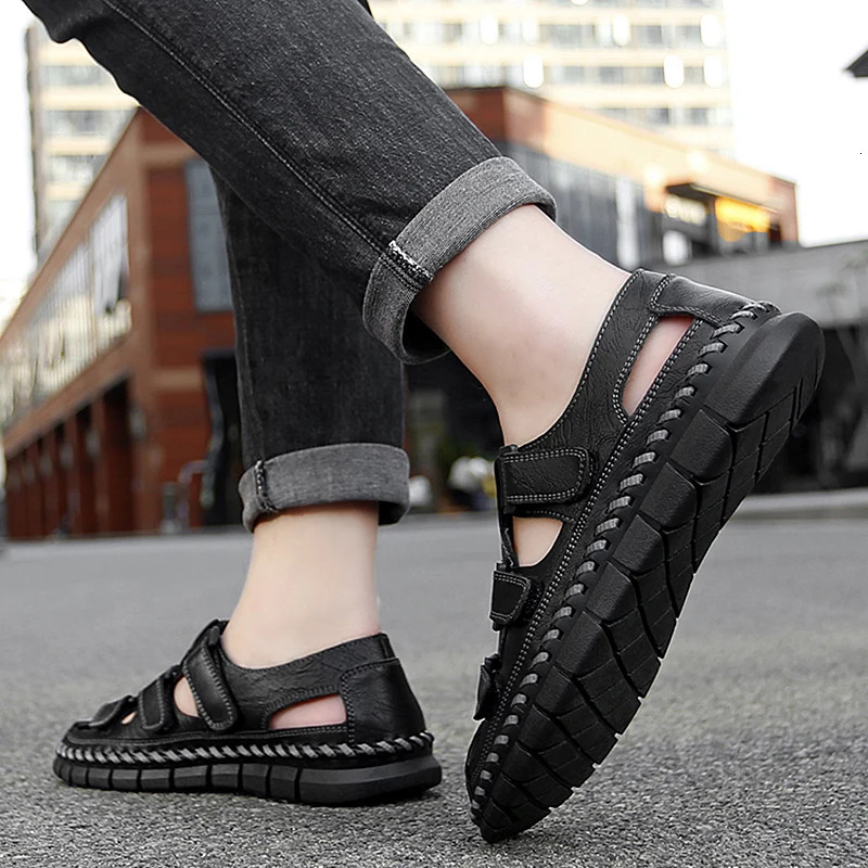 Summer Leather Men Sandals Fashion Breathable Casual Shoes Soft Bottom Outdoor Beach Roman Slippers Big Size 47 250523BJ - view 5