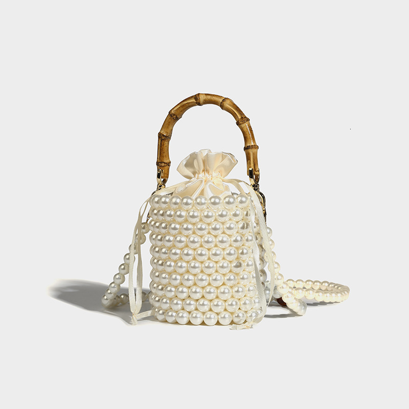 Design Drawstring Bucket for Women 2024 New Pearl Chain Handheld Bamboo Single Shoulder Crossbody Bag
