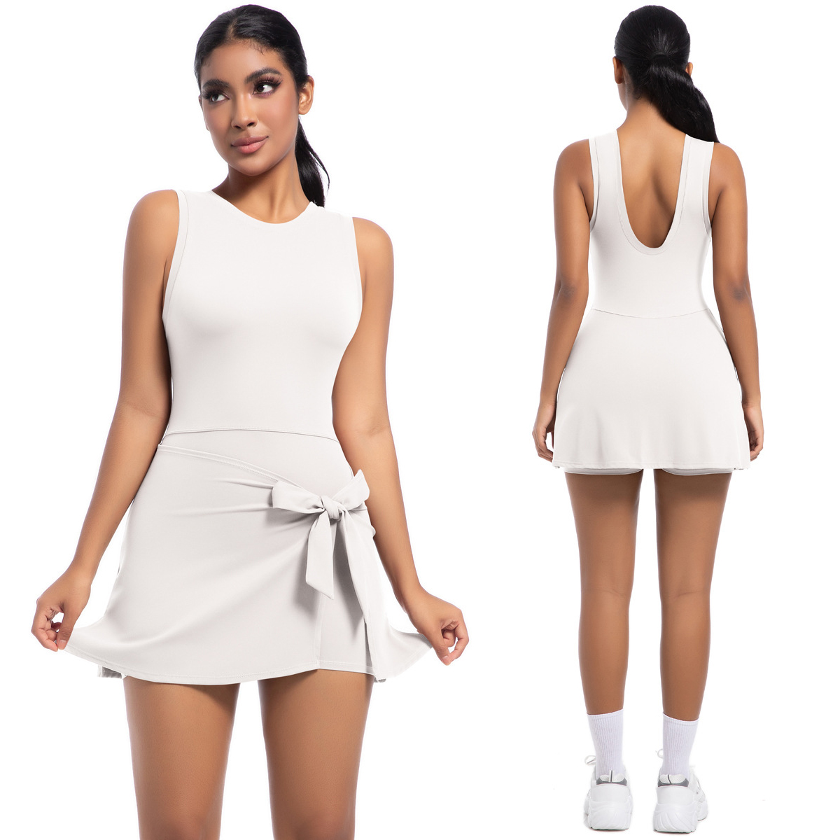 JJ-6672 New Arrival Women's Sportswear One Piece U Back Gym Tennis Dress High Stretchy Breathable Golf Skirt With Shorts