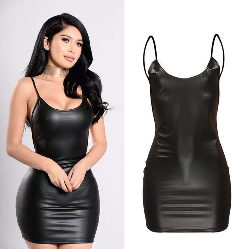 Tight Cut Out Dresses Sexy Lingerie Strap Patent Leather Bodycon Dress Backless Nightdress Nightclub Dance Party Tight Performance Costume Uniform Tem