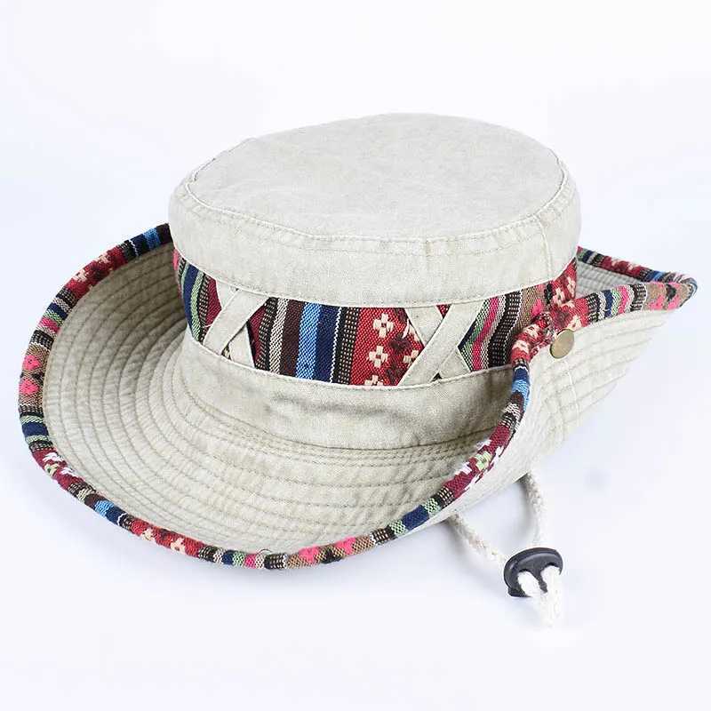 2025 Summer Bucket Hat With String Women Man Vintage Beach Sun Fishing Hats Outdoor Hiking Bob Panama Summer Fisherman Caps z250526VLUP