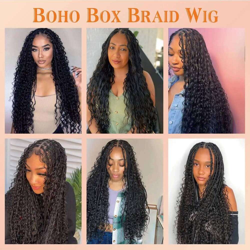 Synthetic Long Bohemian Boho Box Braid for Black Women Twisted Braids Full Lace Braided Wigs with Baby Hair