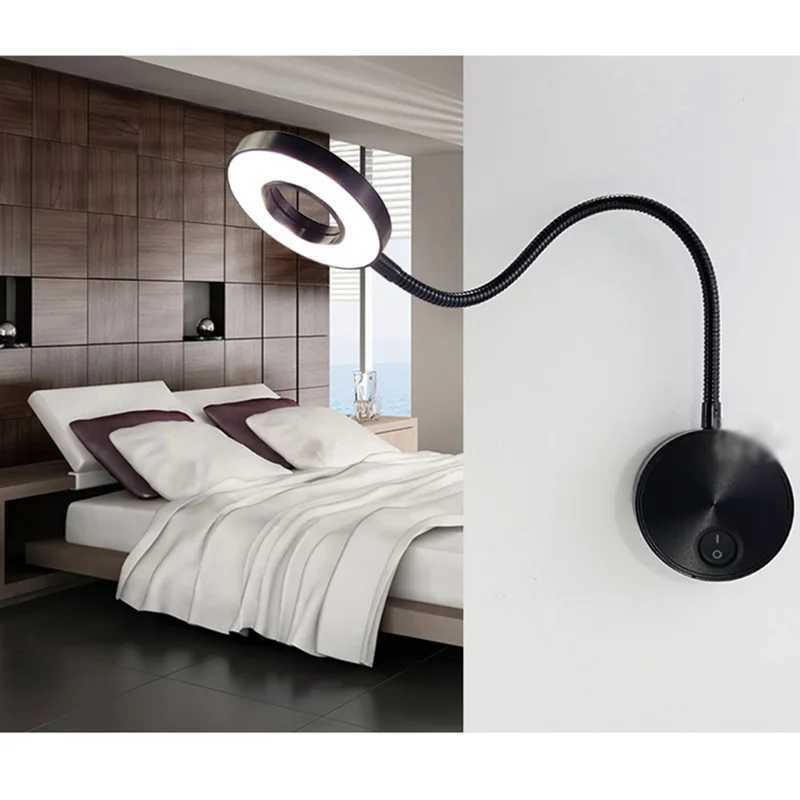 5W Silver Black LED Hose Wall Lamp Flexible Home Hotel Bedside Reading Wall Light Modern Fashion Book Lights Aluminum LED BulbsXJ250526