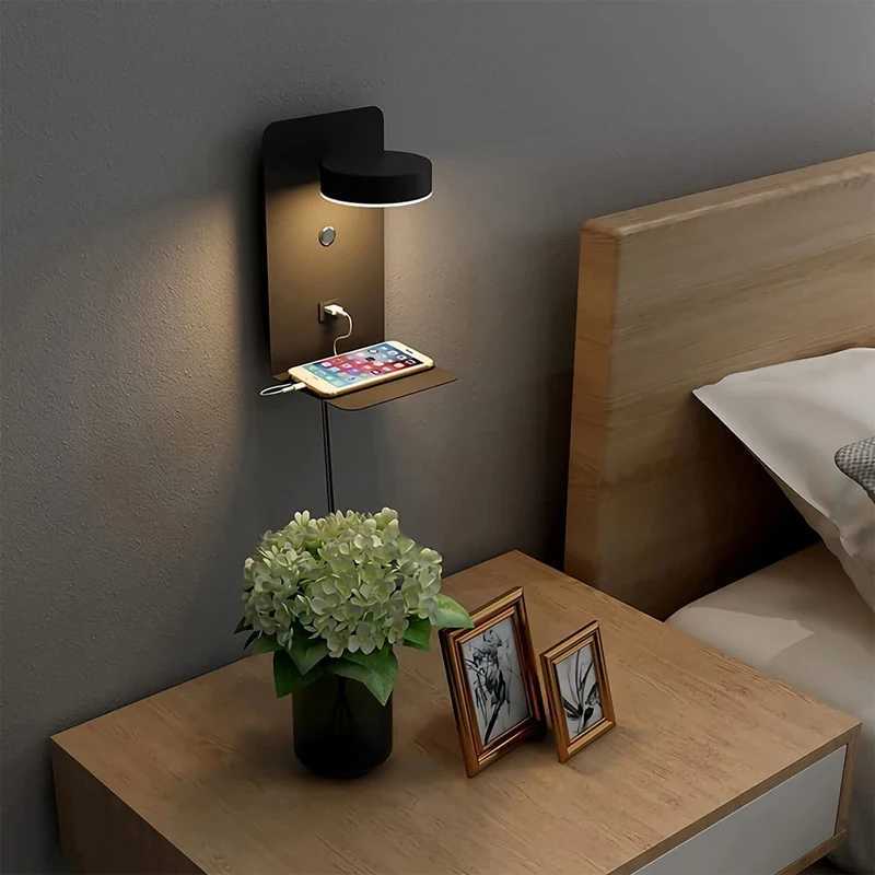 Modern LED Wall Lamp With Switch USB Charging Port 9W Black White Aisle Wall Lights Bedroom Bedside Wall Sconce Decoration LampsXJ250526