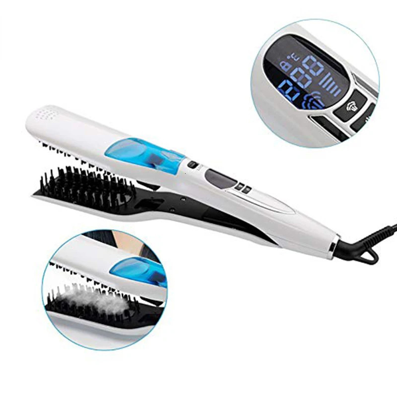 Professional Hair Straightener Brush Heating Hair Combs Dual Voltage Curling Iron Steam Flat Iron 250520