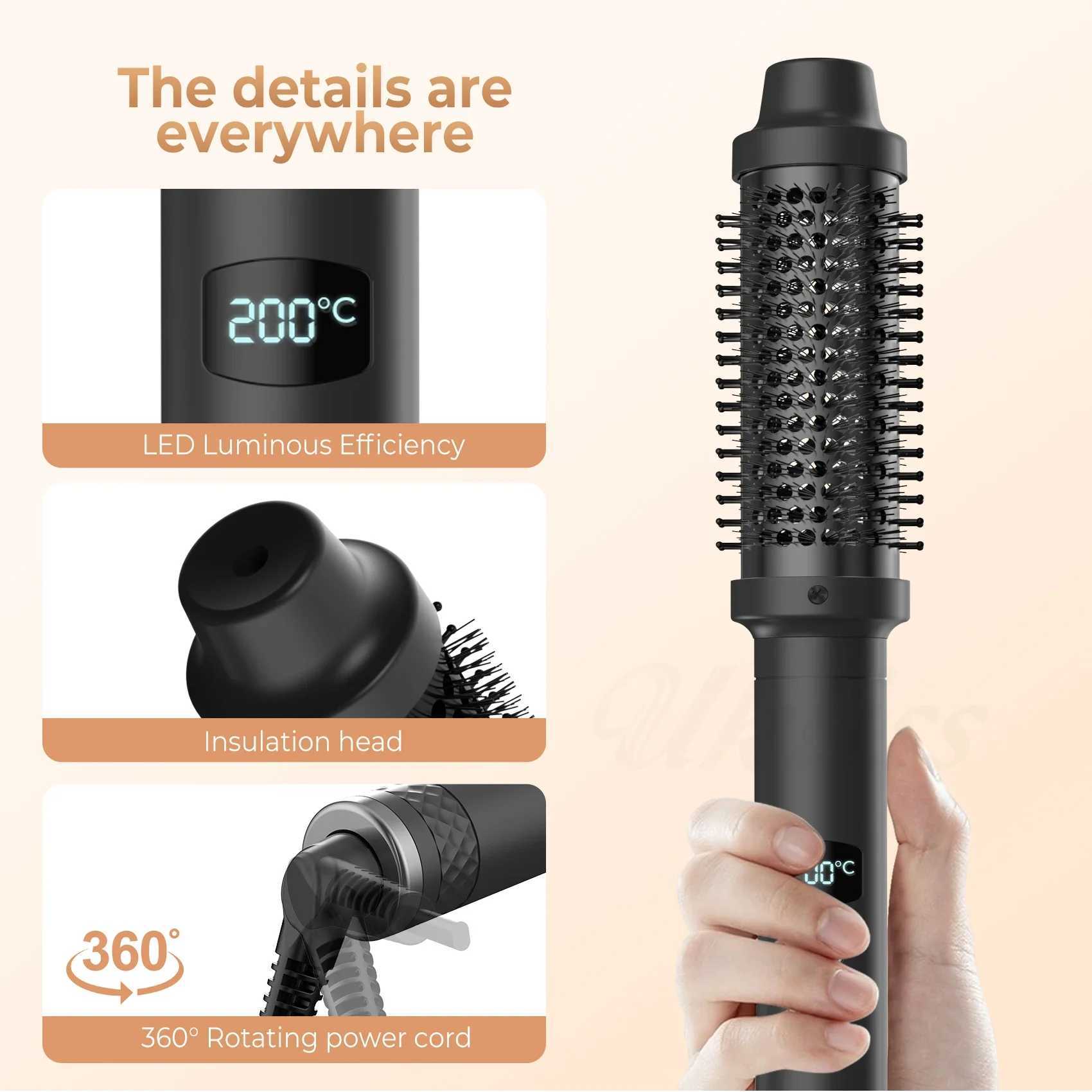 1.5 inch Heated Curling Brush Ceramic Hair Curler Styler Curling Comb Volumizing Brush Heated Curling Iron Thermal Brush R250526