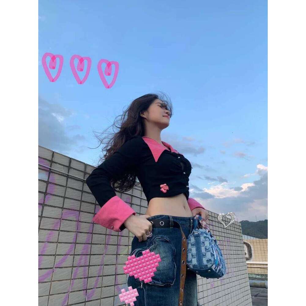 New Cartoon Denim Shoulder With Hole Splicing Crossbody Portable Pillow Bag