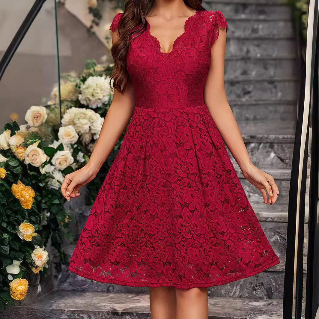 Spring and summer new dress V-neck sleeveless lace short skirt back to school dress category dress