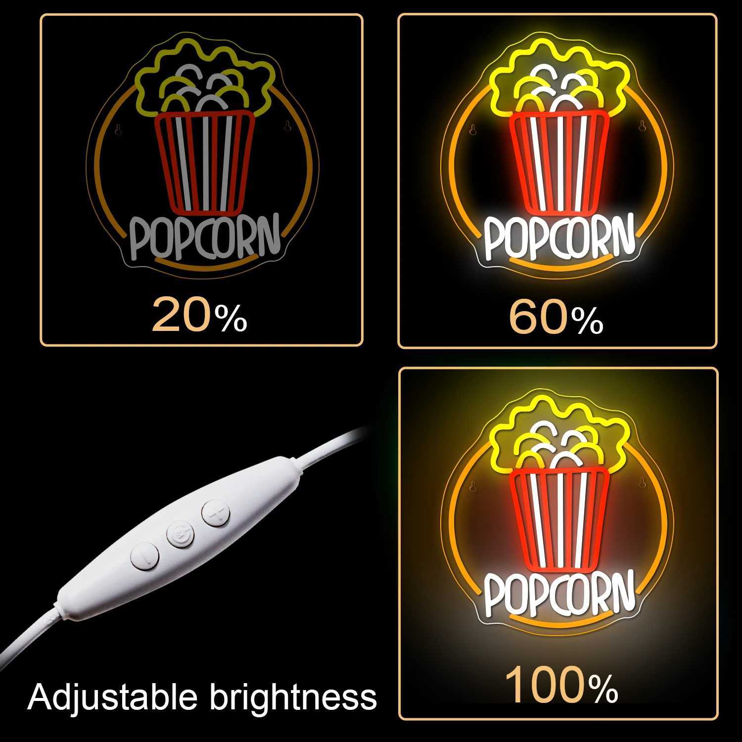 Popcorn Neon Sign for Wall Decor Neon Light Sign Popcorn Cinema LED Dimmable Neon Light for Movie Cinema Room Party Man Cave W250526