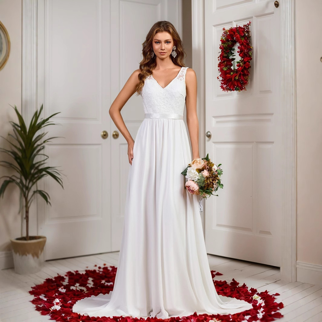 New Evening Dress Simple Sleeveless Wedding Dress Tail Grand Display Banquet Ball Dress