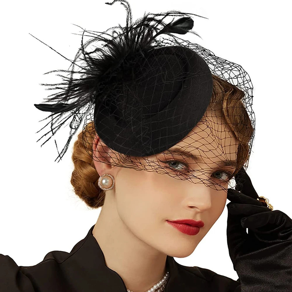 Womens Felt Fascinator Hat Fishnet Veil Small Plush Wave Point Decor Hair Clips Wedding Bridal Cocktail Headwear Fasciantor 250520