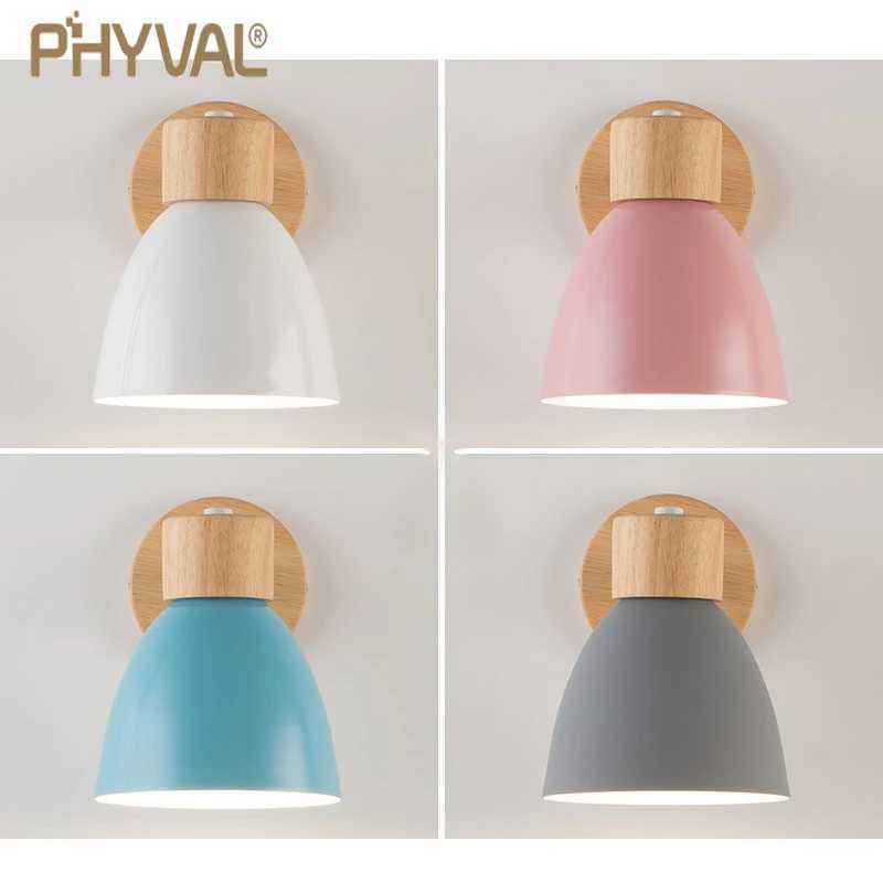Wooden Nordic Wall Lamp With Switch Modern Wall Sconce For Bedroom Living Room Home Lighting Macaroon 6 Color Steering Head E27XJ250526