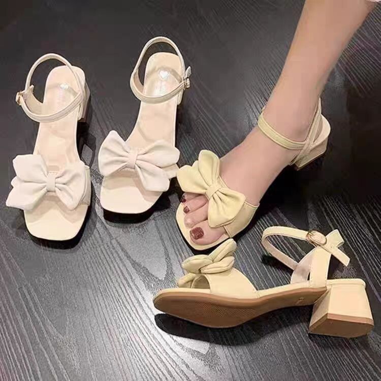 Butterfly Knot Thick Heel Sandals Summer New Fashionable Single Buckle Strap Women S Casual Shoes Fairy High Heels Shoes Women Ddmysaturn
