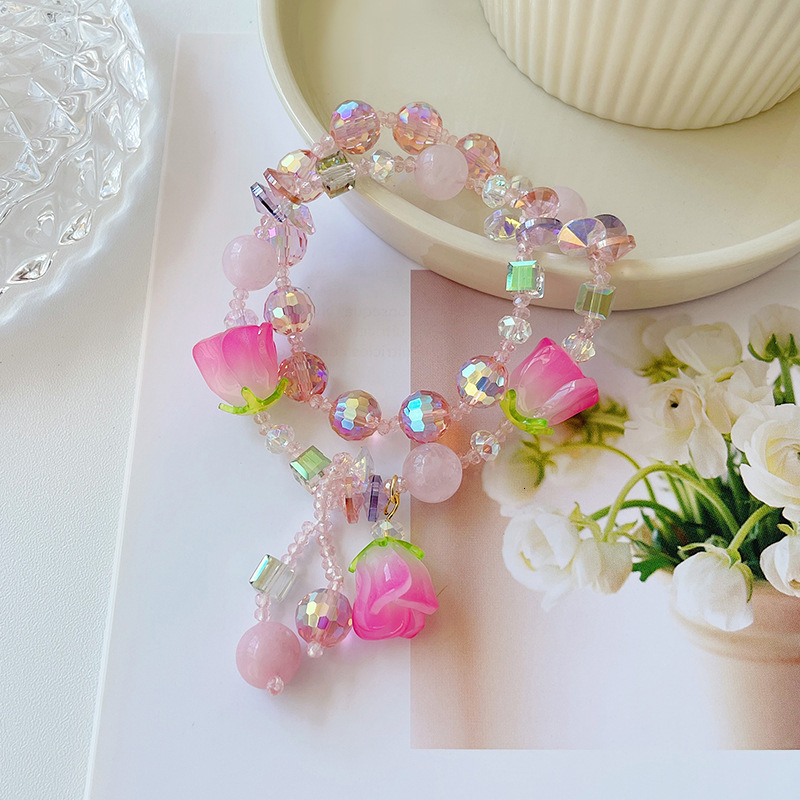 Plate Flower Crystal Bracelet Women's Copper Plated 14K Real Gold Handstring