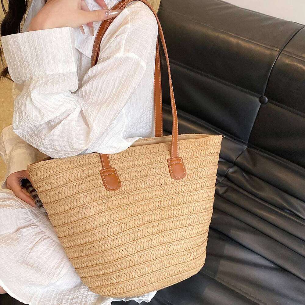 2025 Summer New Style Large Capacity Shoulder Beach Vacation Woven Basket Tote Women's Design Bag Fashionable