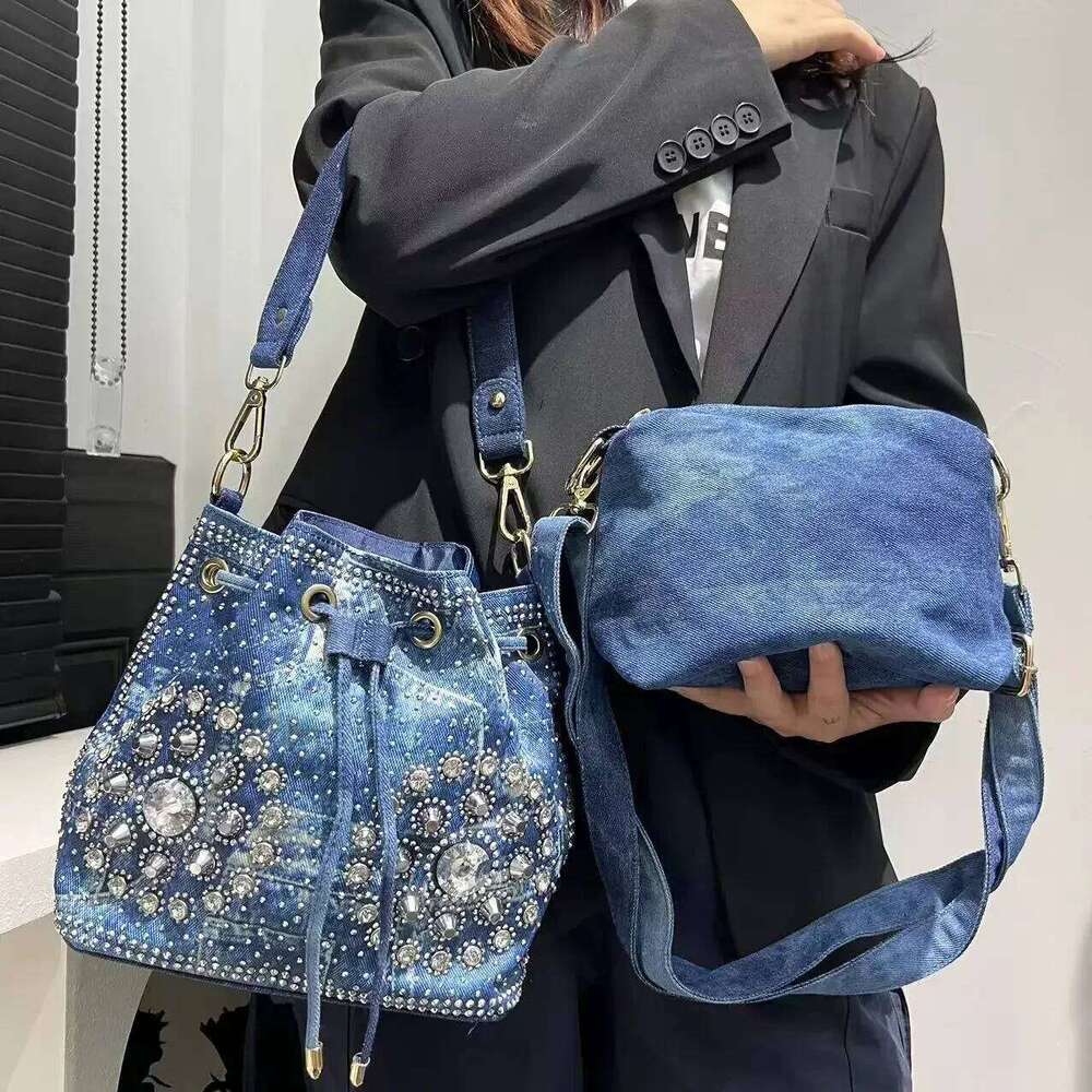 Women's Bags Designer Women's Fashion Elegant Shoulder Bag Large Capacity Drawstring Dia Denim Handbag