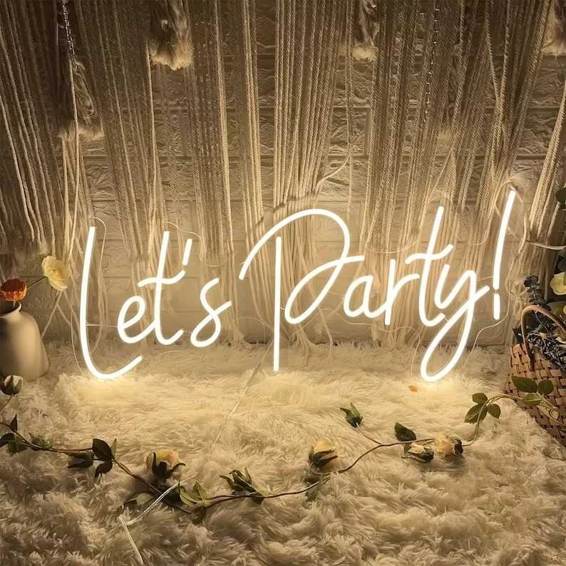 Lets Party Customizable Colors Neon Sign LED Lights Bar Pub Wall Wedding Birthday Aesthetic Decoration Room Wall Decor Signs W250526