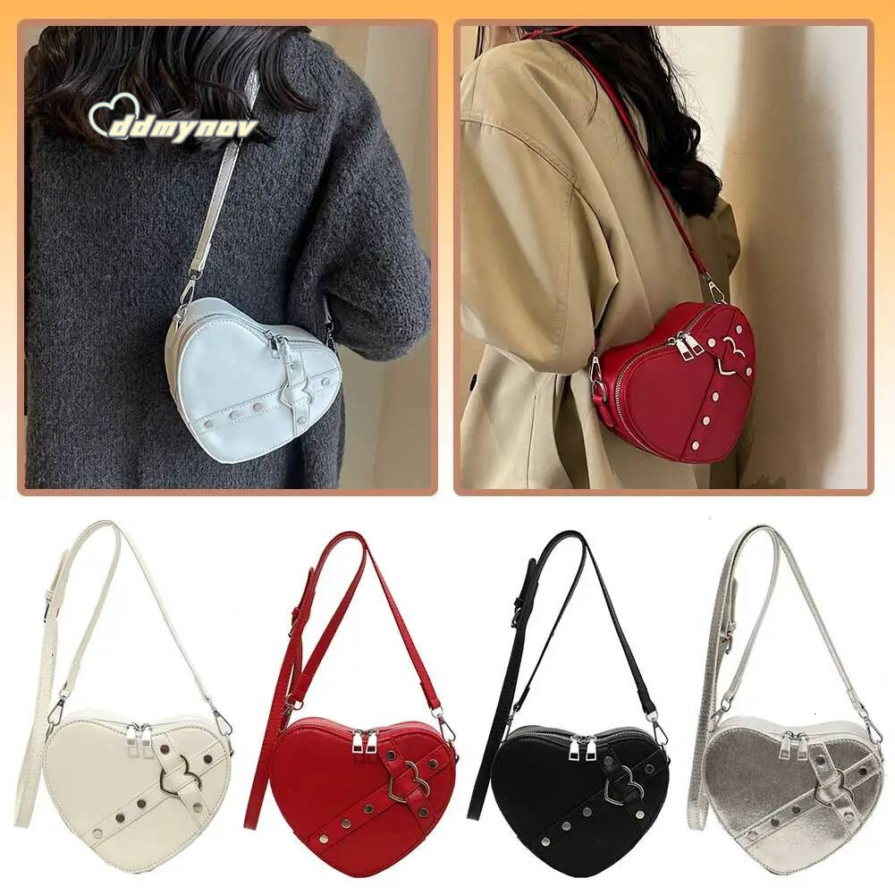 Women Heart Crossbody Bags PU Leather Simple Satchel Solid Color Adjustable Strap Girls Dating Bag ddmynov