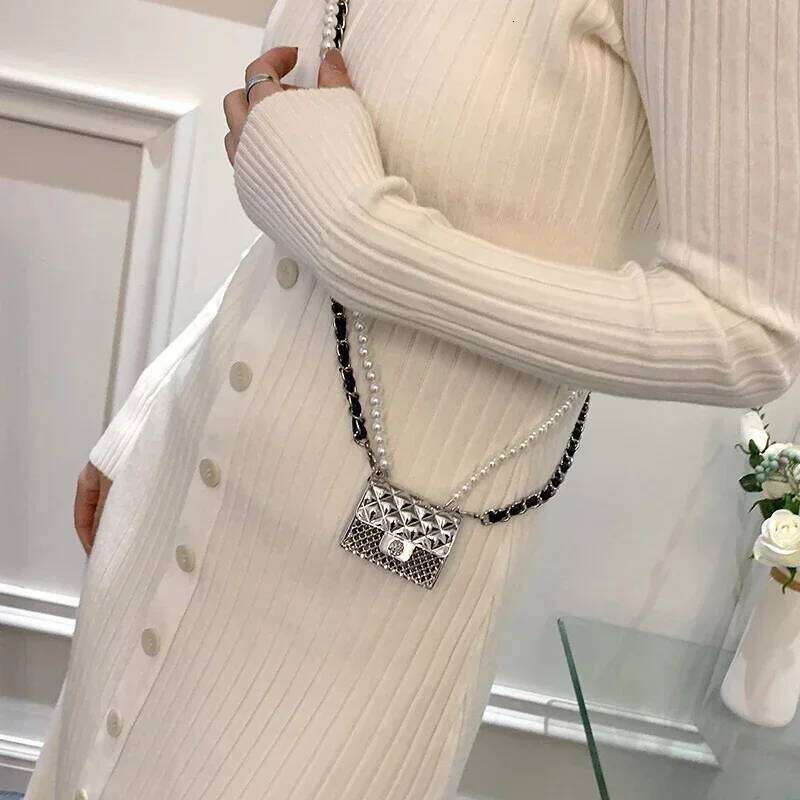 Pearl Layered Long Crossbody Coin Bags, Mini Purse Bag Belt Bags,