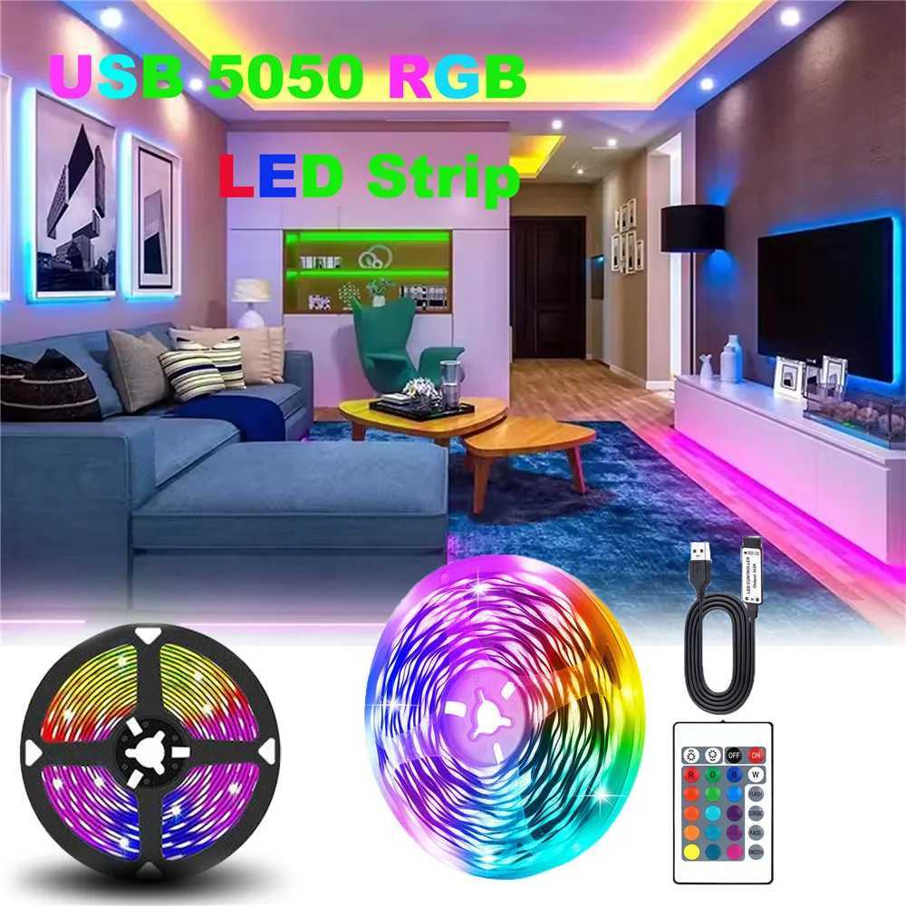 5V USB RGB LED Strip 24key Remote Control Kit Lights 5050 30LEDs/M Multi Colors Flexible Light Tape DIY Decoration for Bedroom W250526