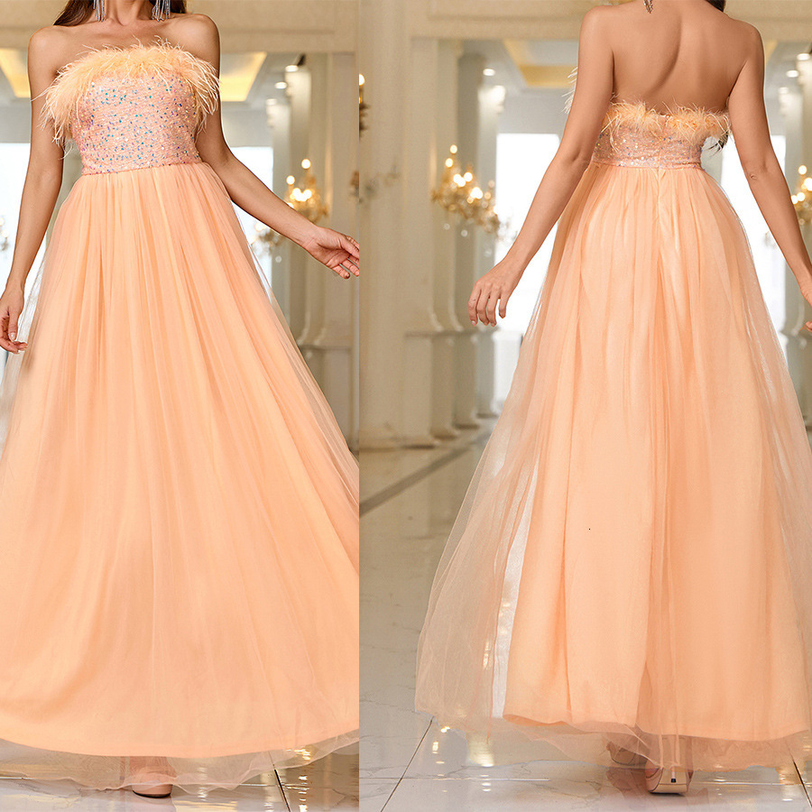 Summer new solid color sequin elegant dress with a mesh skirt