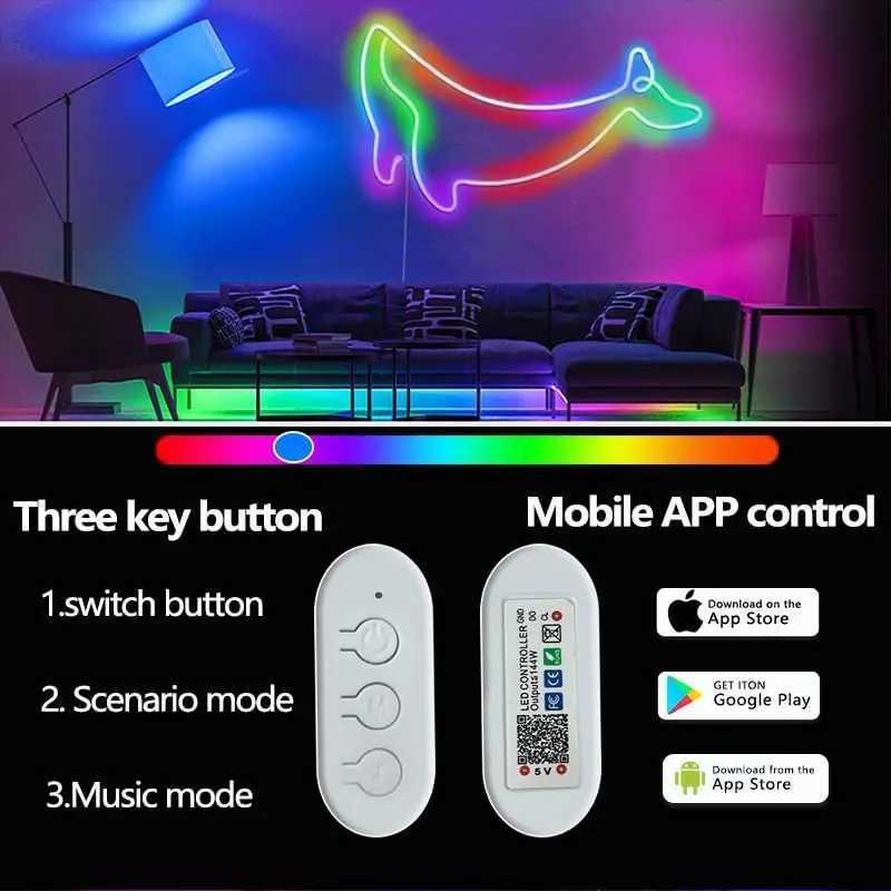 Bluetooth RGBIC Neon LED Strip Lights LED Waterproof Rope Light with Music Sync DIY Dreamcolor Chasing Strip Tape for Home Decor W250526