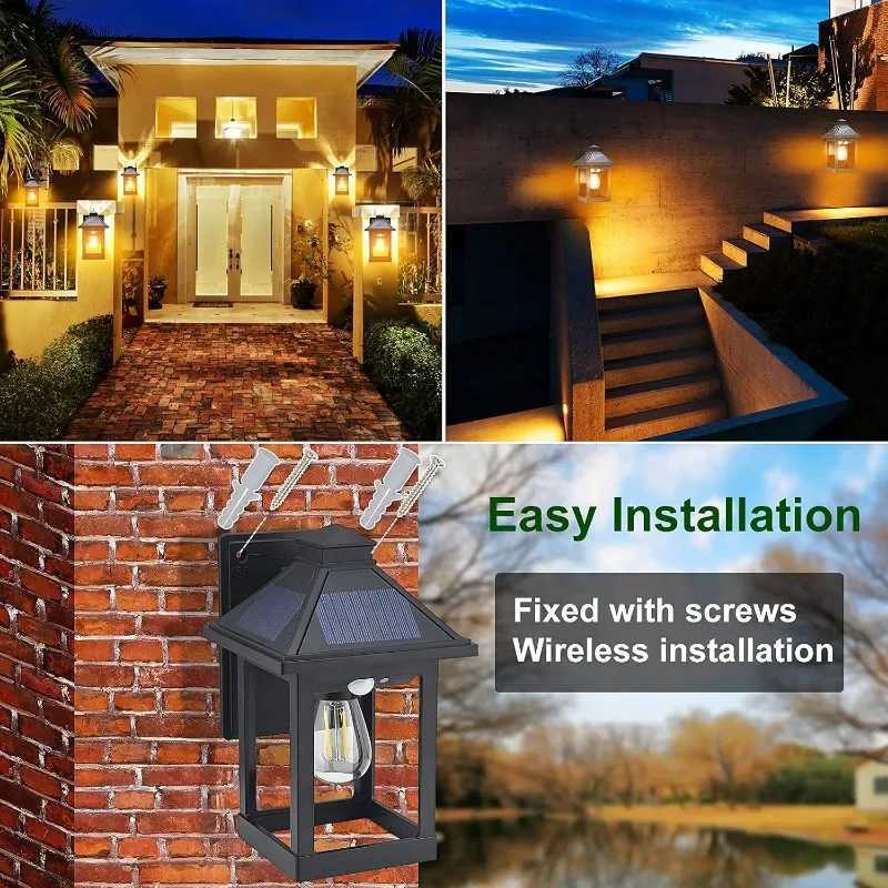 2 Pack Solar Wall Lanterns Outdoor with 3 Modes Dusk To Dawn Motion Sensor LED Sconce Lights IP65 Waterproof Exterior FrontXJ250526
