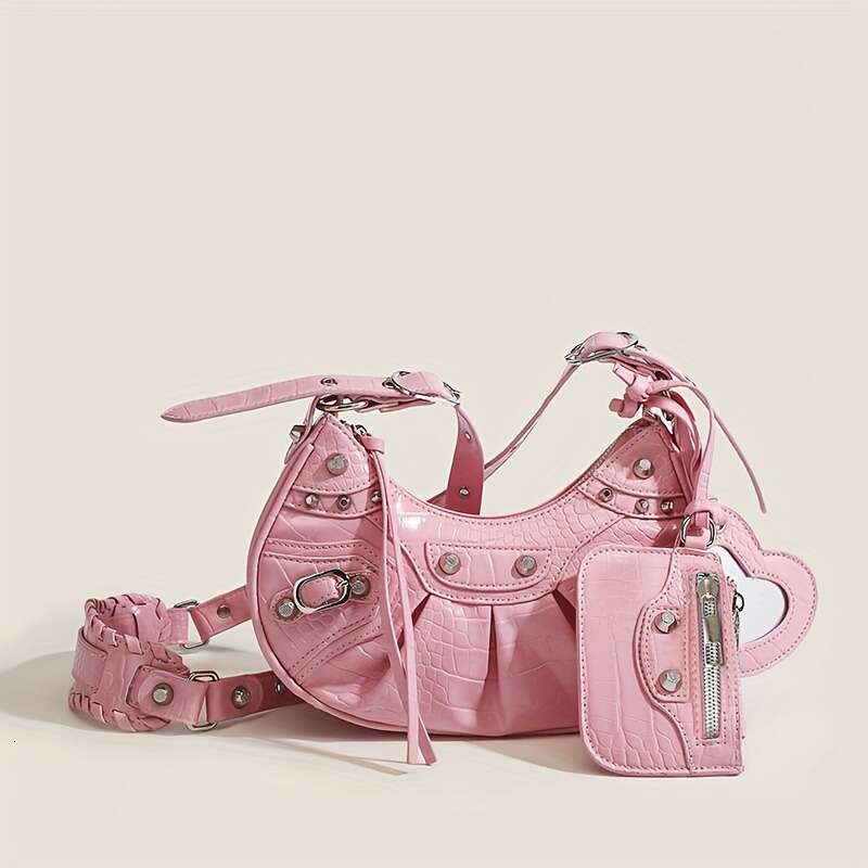 2025 New Fashion Trend Motorcycle Underarm Rivet Tassel High-end Wrinkle Single Shoulder Crossbody Women's Bag