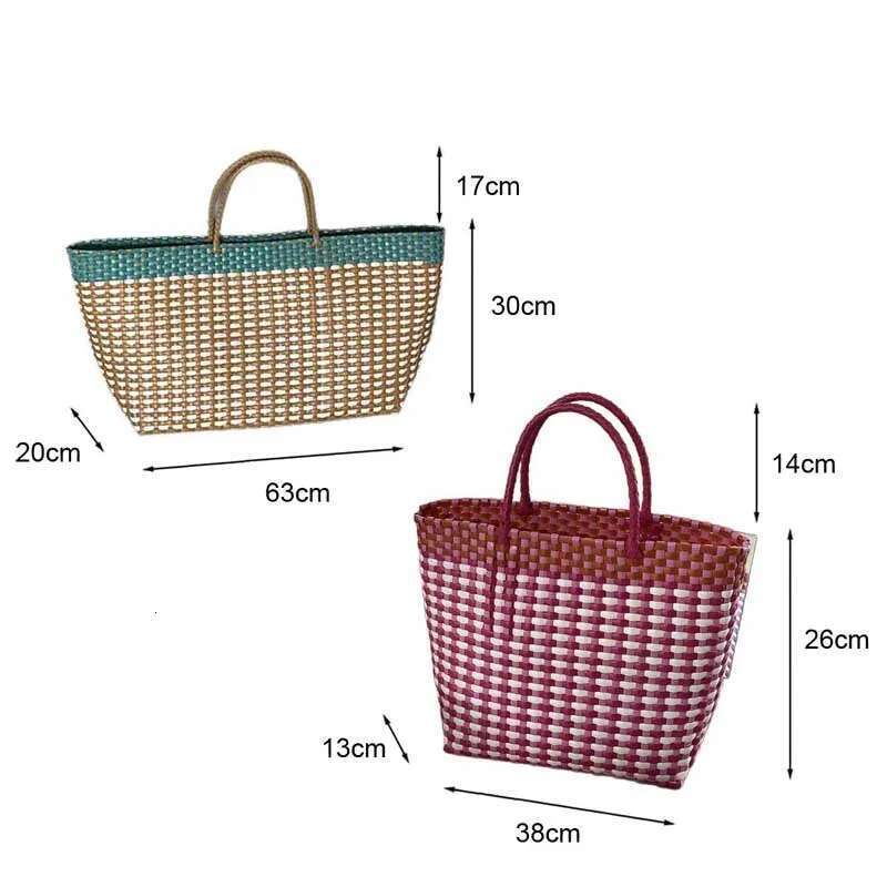 Hylhexyr Woman Beach Bag Color Block Large Capacity Vegetable Basket Tote Bags Hand Woven Handbag bag