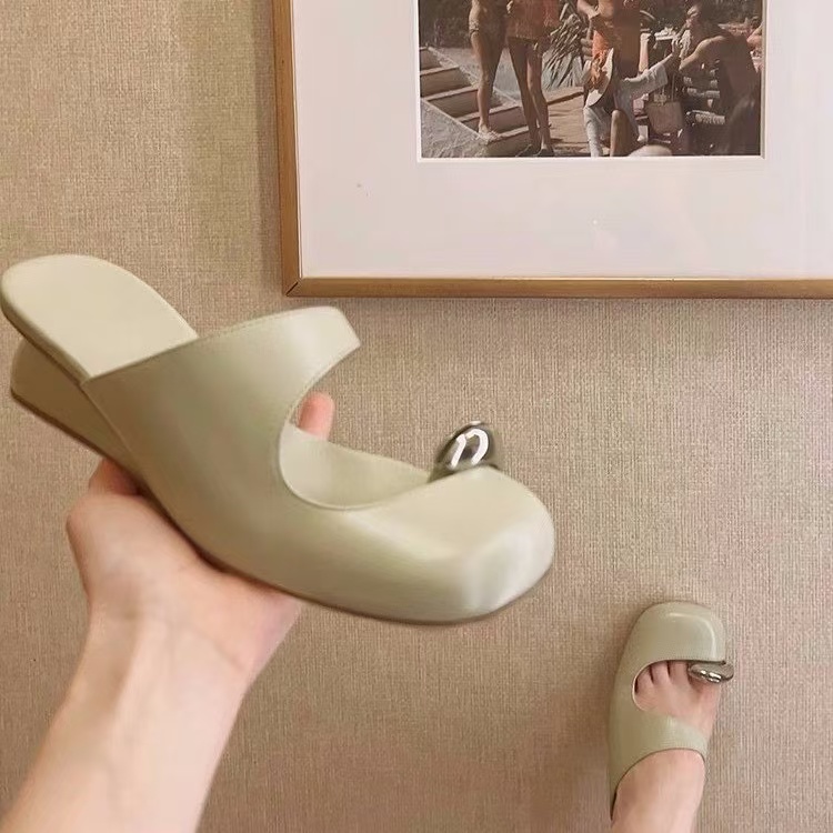 Set Metal Toe Wedge for Girls Baotou Women's New Casual Slippers Sandalias De Mujer Verano 2024 atos