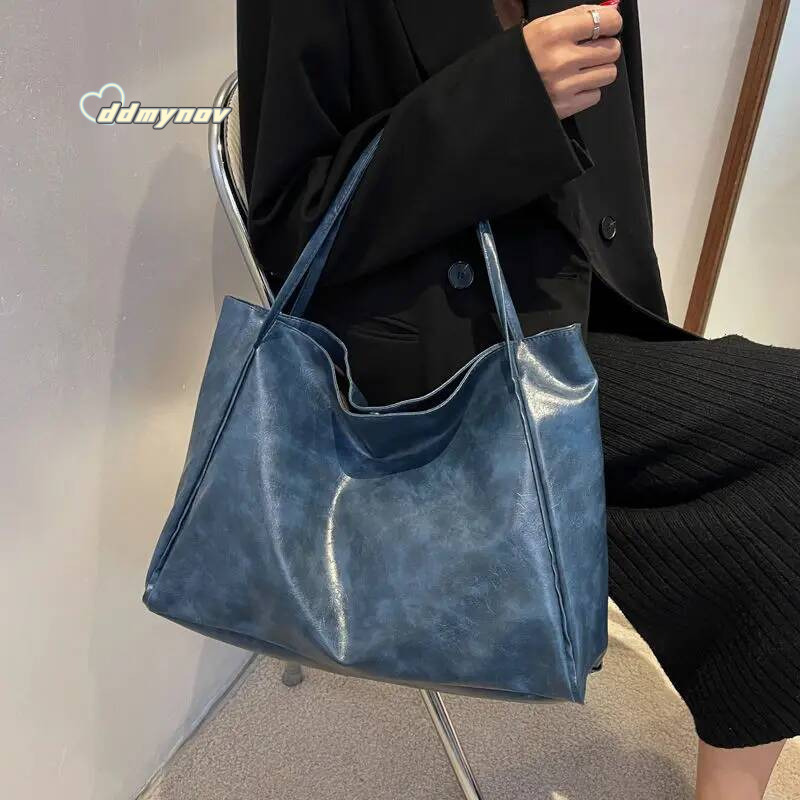 Ladies Fashion Commuter Women's New Oil Leather Hundred Handbag Large Capacity Shoulder Girls Tote Bag ddmynov