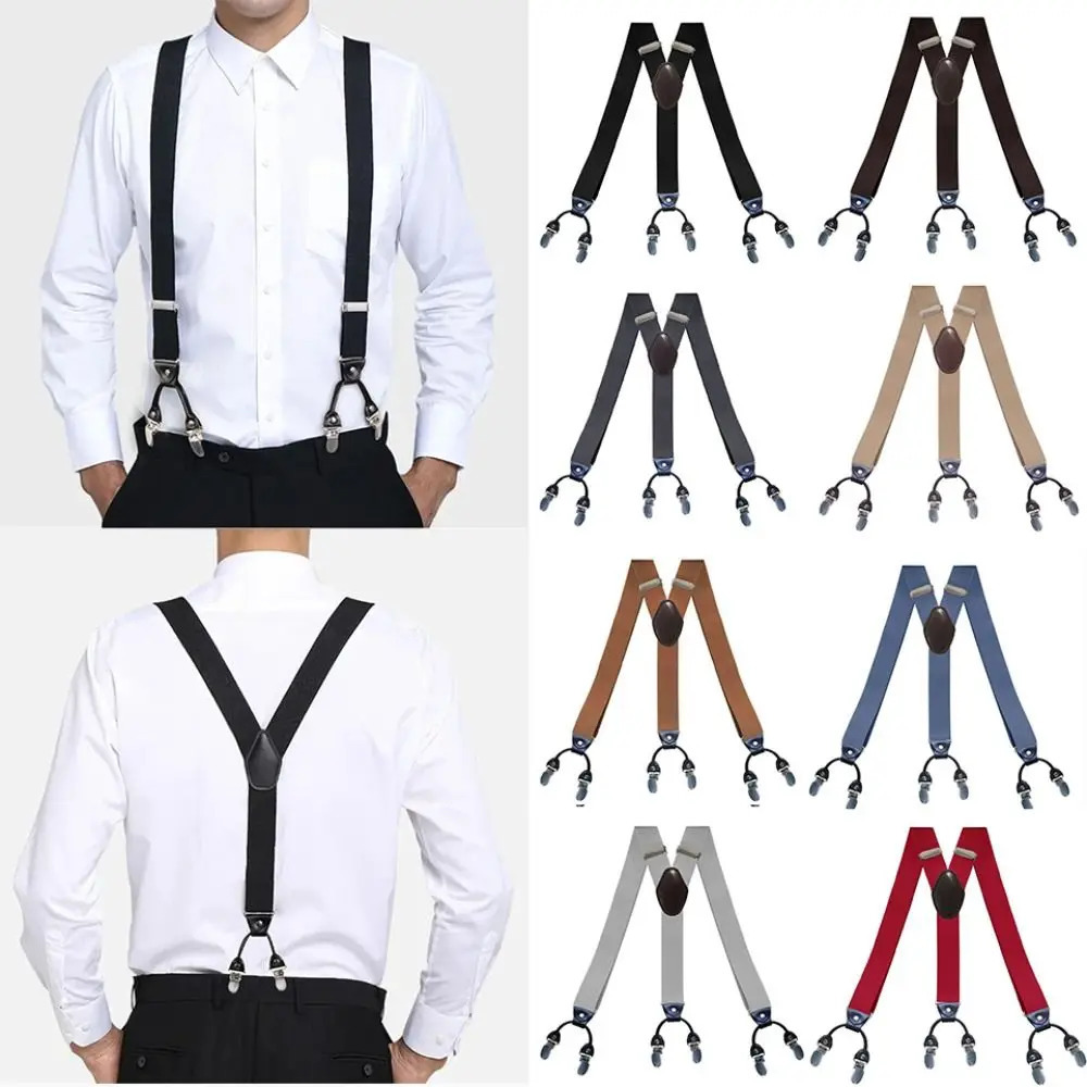 Vintage Suspenders for Men Wedding Party Formal Casual 35cm Wide Y Shape 6 Clips Adjustable Elastic Trouser Braces Strap Belt 250522