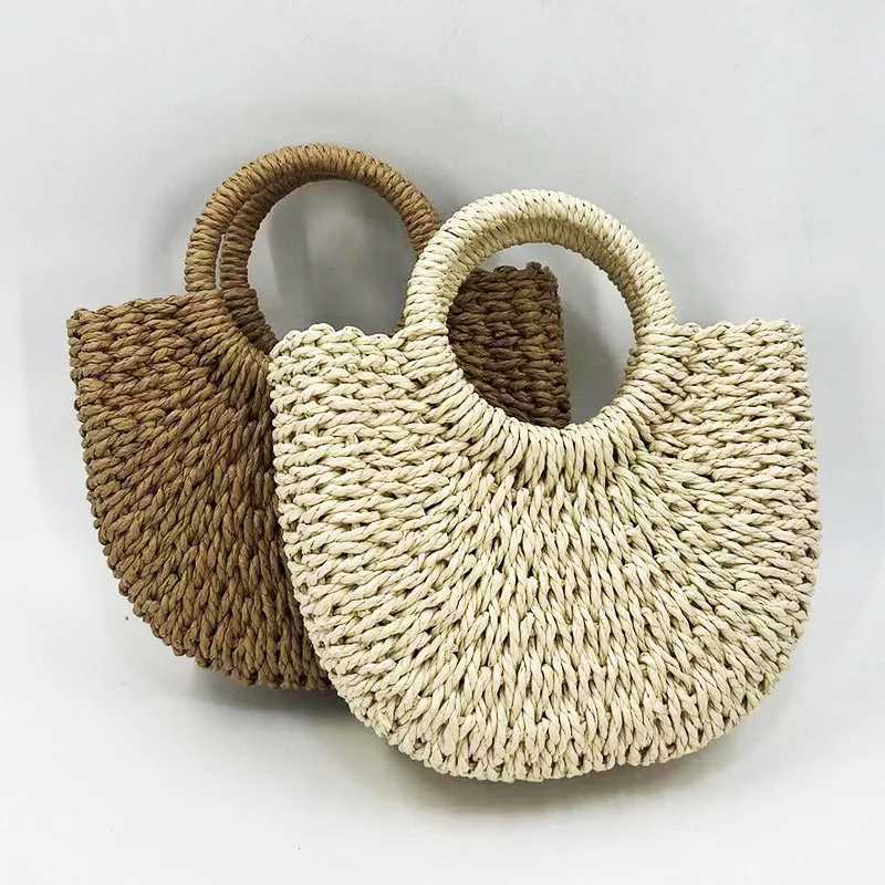 Handwoven Straw Rattan Half-Moon Beach Handbag Large Capacity Women Summer Hollow tote Outdoor handbags W250524