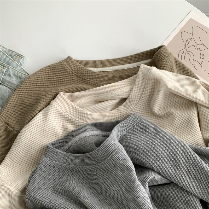 PLD1054 Loose Casual Round Neck Loose Sweatshirt Women Korean Version 2023 Autumn Solid Color Round Neck Shirt Top