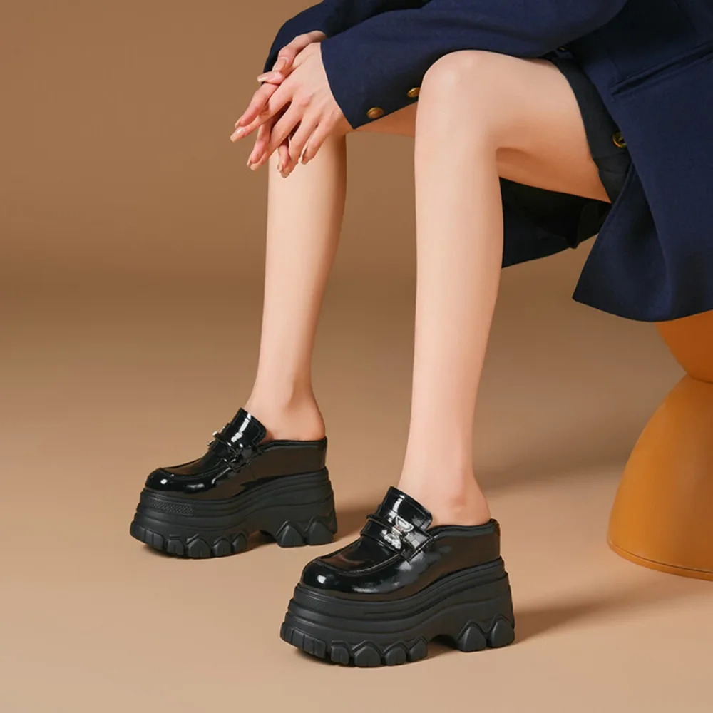 High Heels Baotou Half Slippers Womens Summer Genuine Leather Fashion Mules Shoes Thick Heel Wedges Slippers 250526BJ - view 3