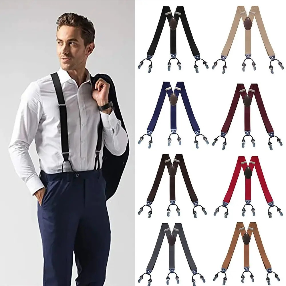 Vintage Suspenders for Men Wedding Party Formal Casual 35cm Wide Y Shape 6 Clips Adjustable Elastic Trouser Braces Strap Belt 250522