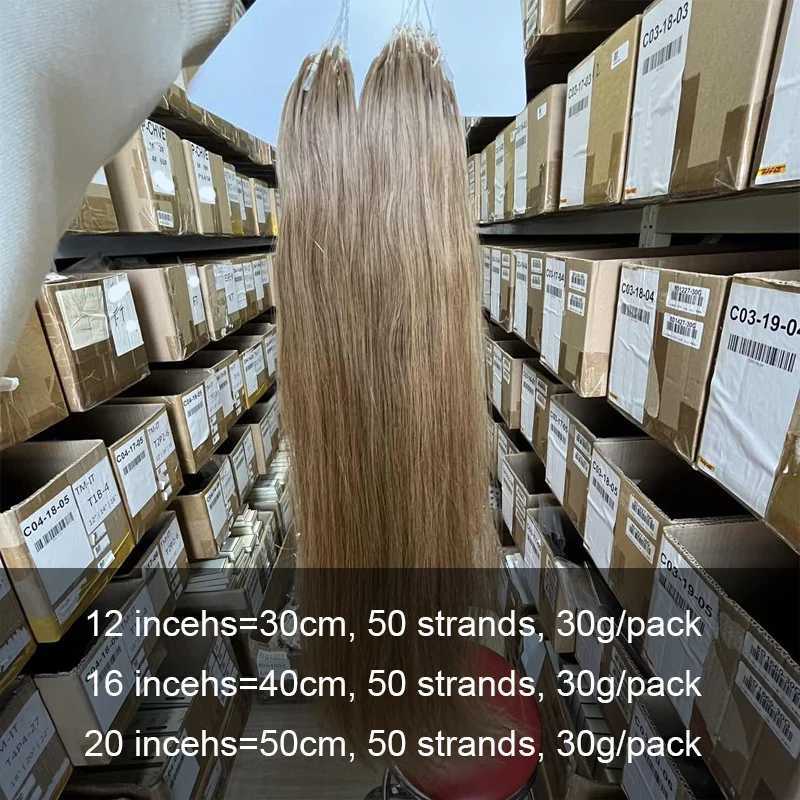 27# Microlink Hair Extensions Human Hair Nano Rings With Fish Line Hair Extension Invisible Machine Remy 0.6g/pcs 50strands/pack S25526