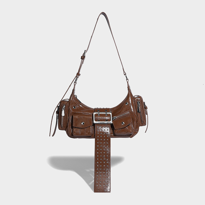 Niche Punk Style Versatile Studded Belt Buckle Handbag 2024 Trendy Shoulder Underarm Motorcycle Bag