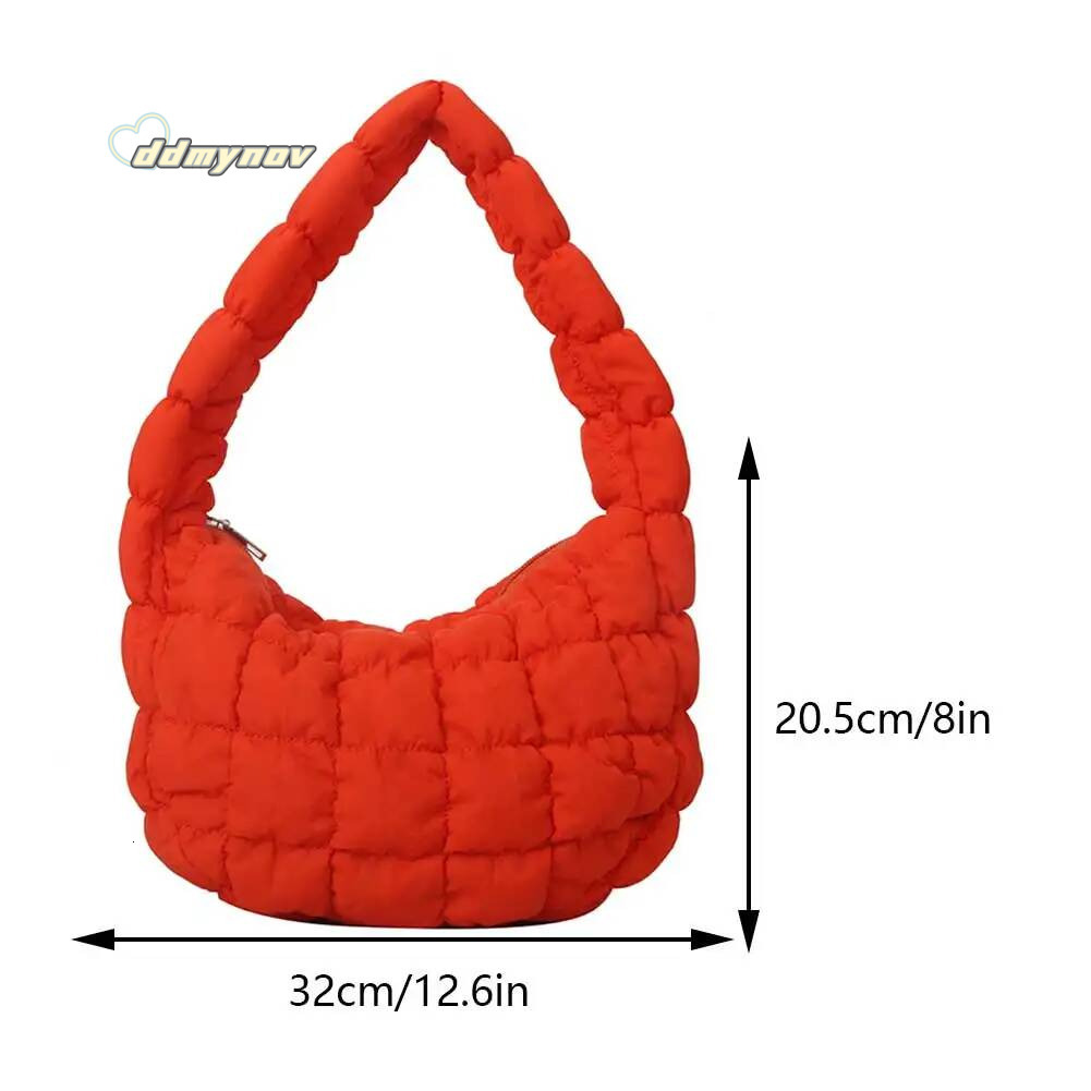Korean Ruched Solid Underarm Plaid Quilted Women Small Handbag Bubble Embroidered Ladies Shoulder Winter Cotton Tote Bag ddmynov