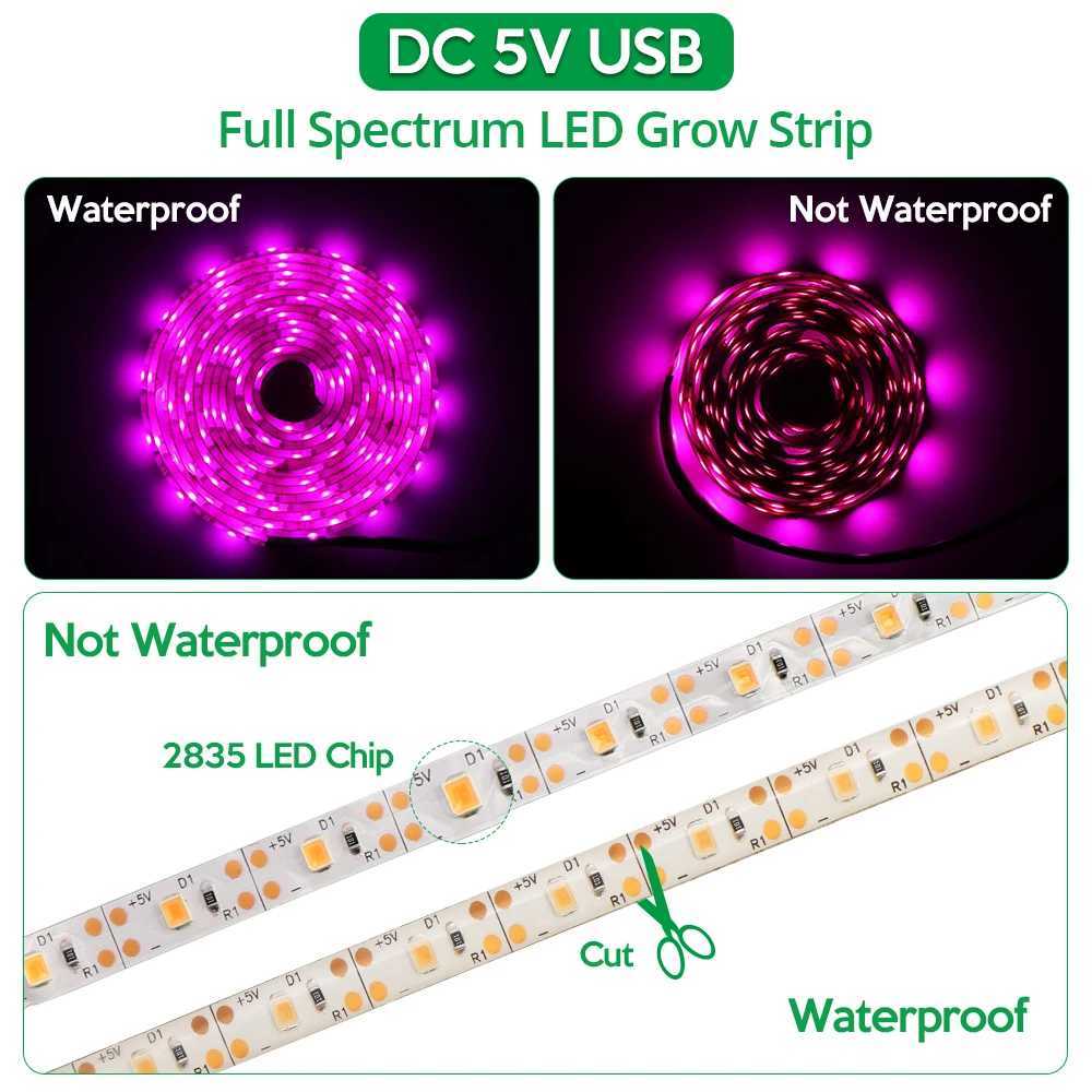 LED Grow Light Full Spectrum 5V USB Grow Light Strip 2835 LED Phyto Lamps for Plants Greenhouse Hydroponic Growing Lamp 1M 2M 3MXJ250526