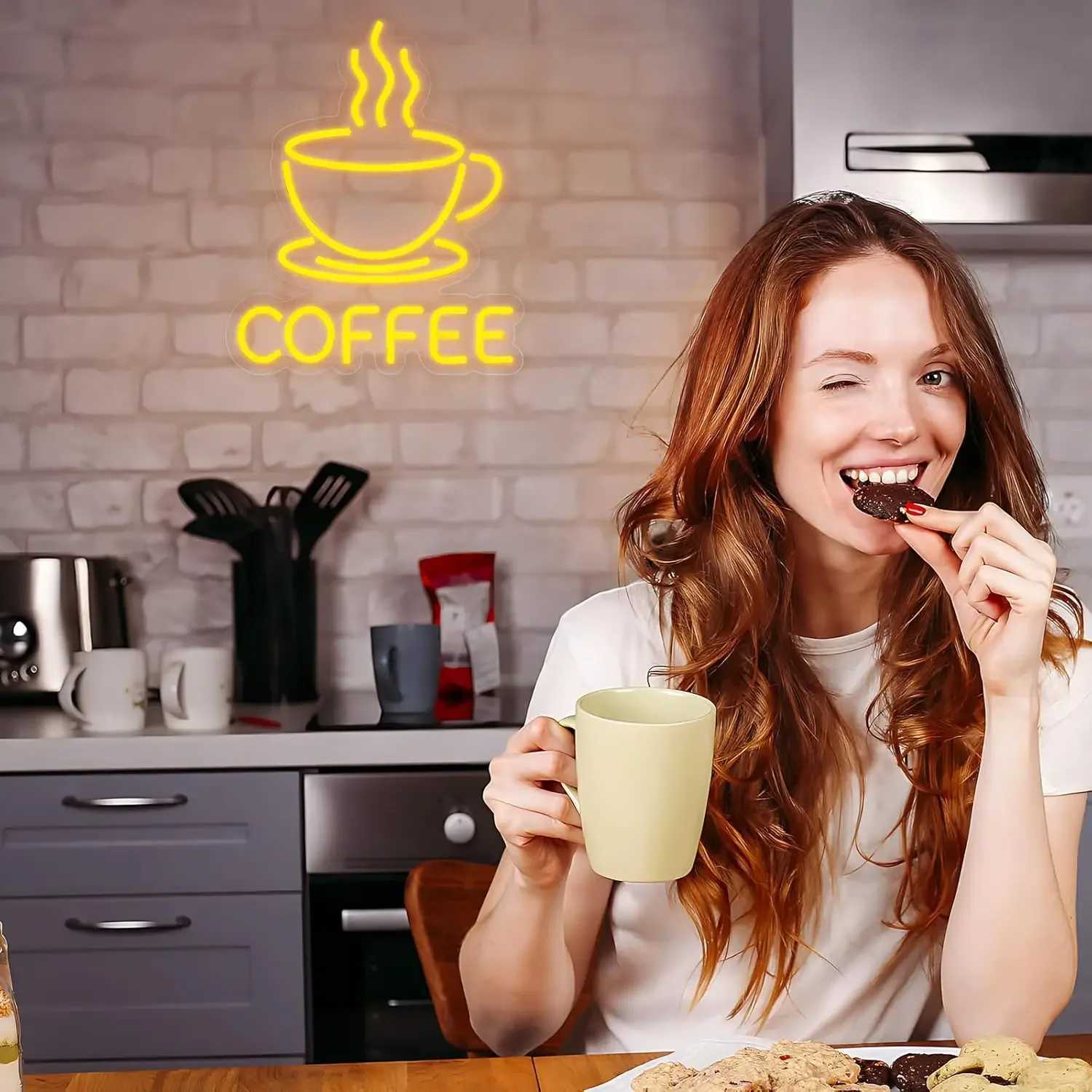 Coffee Neon Sign LED Neon Light Sign USB Powered Adjustable Brightness Night Light Station Decor Coffee Lovers Birthday Gift W250526