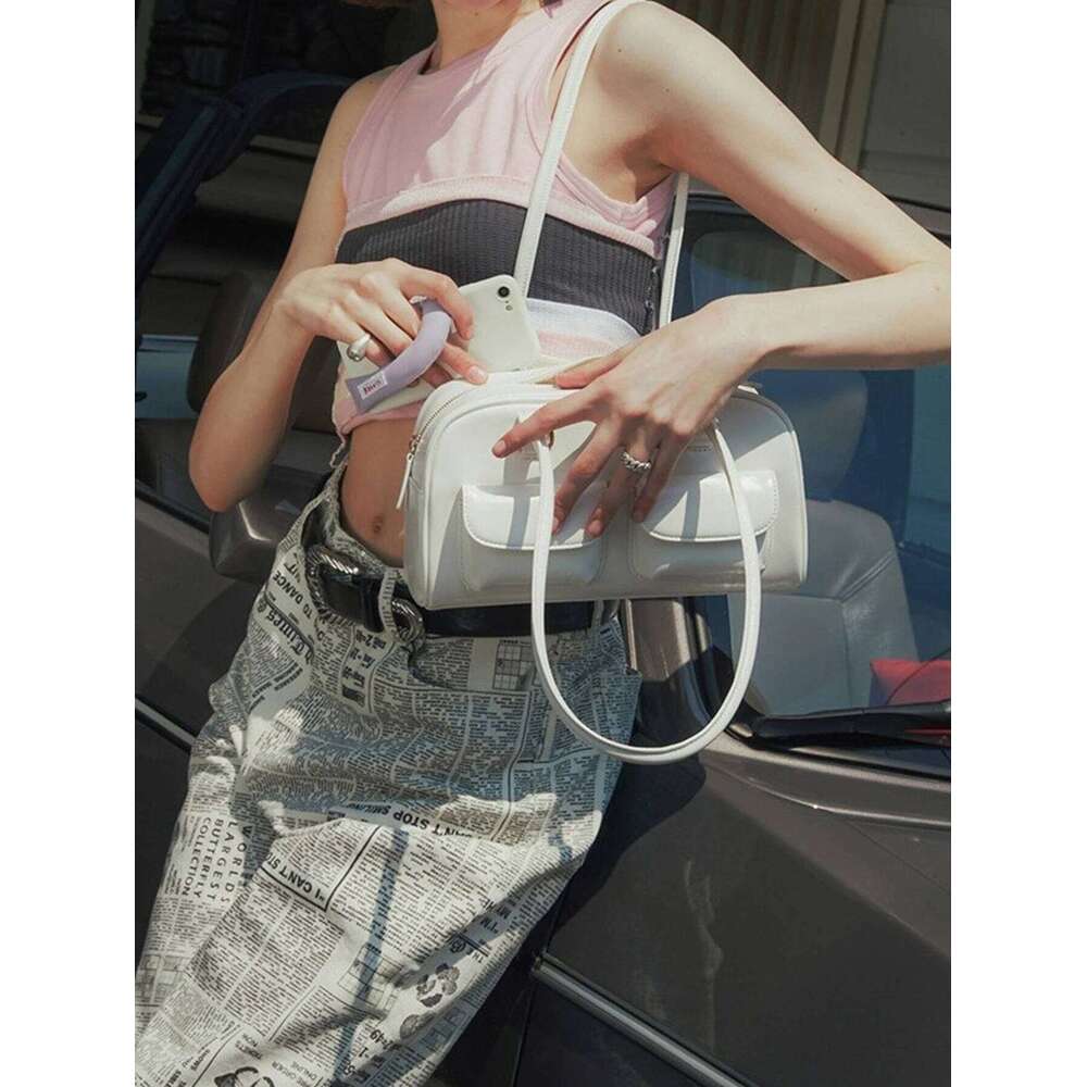 Women's Bags Designer South Korea Dizzy Needle Heo Yoon Zhen The Same Oil Wax Leather Bowling Multi-Pocket Underarm Bag Commuter Hand Bill Should