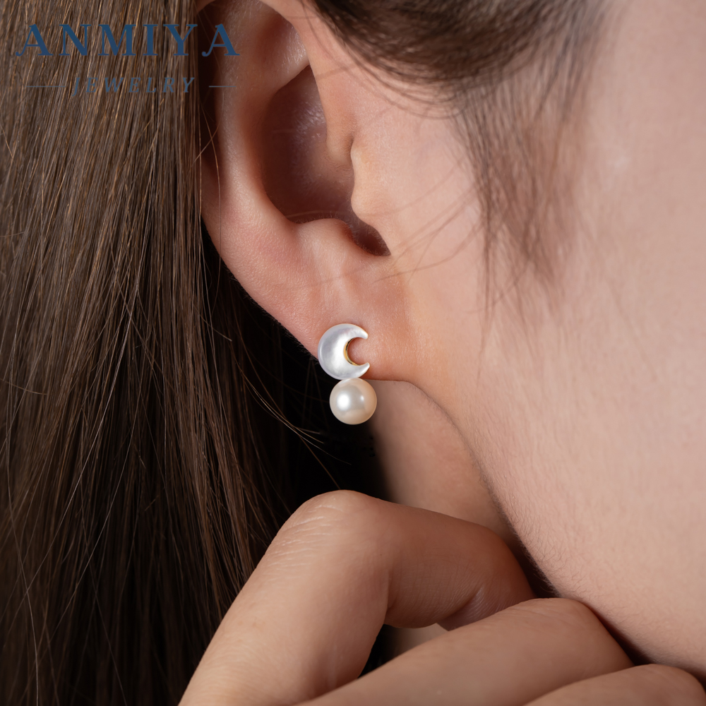 Trendy Baroque 18K Gold Plated Star Moon Freshwater Pearls Stud Earrings for Women 925 Sterling Silver Main Stone